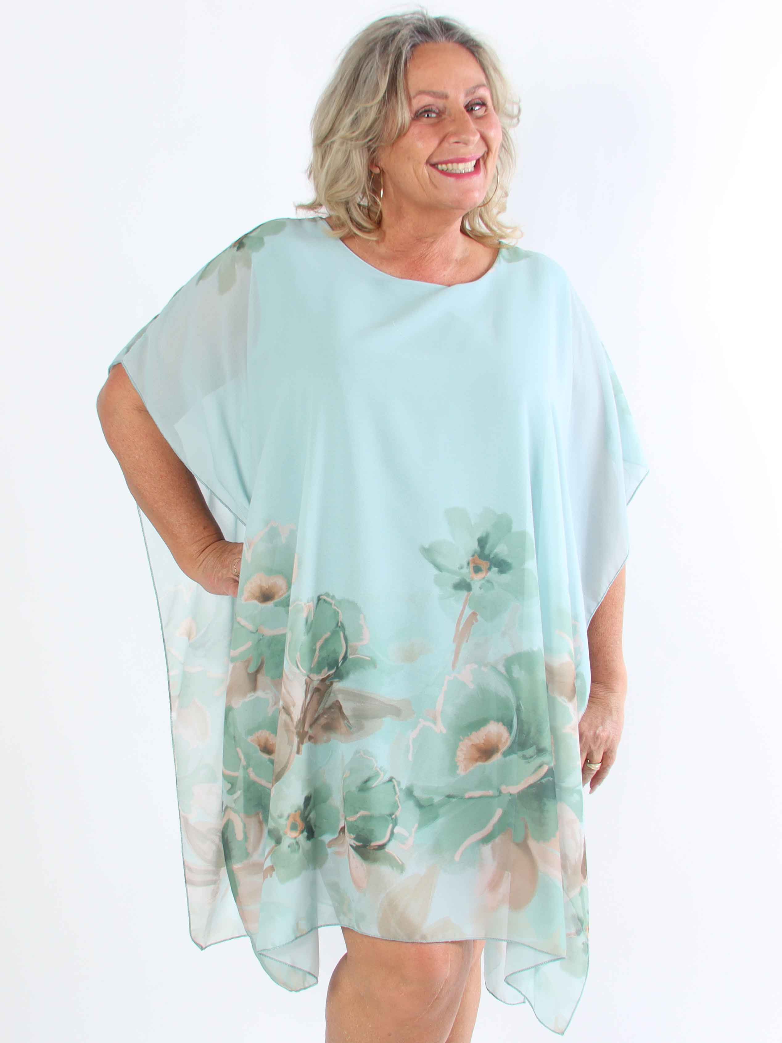 Mirabella - Plus size tunikakjole med chiffonlag og underkjole i viskose